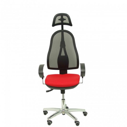 Piqueras y Crespo Socuéllamos Silla Sincro Malla Brazos Regulables con Cabecero Negra Asiento Tela Rojo