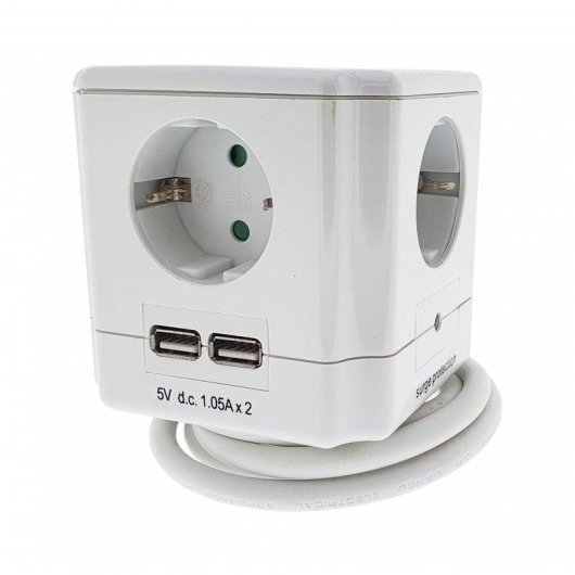 Eurobric 77905 Regleta Cubo 4 Tomas + 2 USB 1.5m