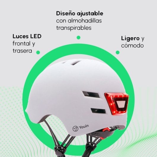 Youin Casco con Luz LED Blanco Talla L 58x61cm