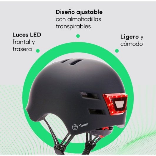 Youin Casco con Luz LED Negro Talla L 58x61cm