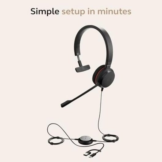 Auriculares Jabra Evolve 20 Mono con cable USB-C para oficina con Cancelación de Ruido, micrófono y diadema ajustable, negro
