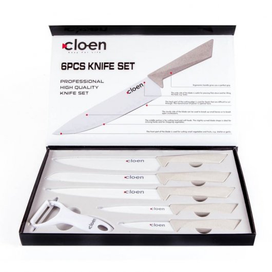 Cloen Laura Set de Sartenes Aluminio 20/24/28cm + Set de Cuchillos Chef Acero Inox