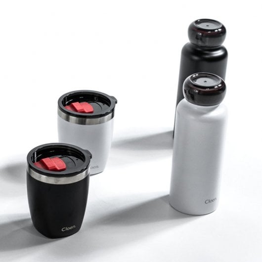 Cloen Botella de Agua Térmica con Vaso Negro