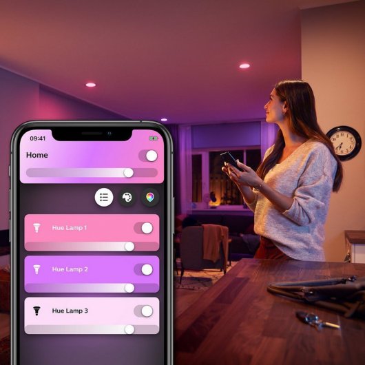 Philips Pack Hue White and Color Ambiance Kit 2 Lâmpadas LED E27 9W Brancas + Ponte + 2 Comandos V2