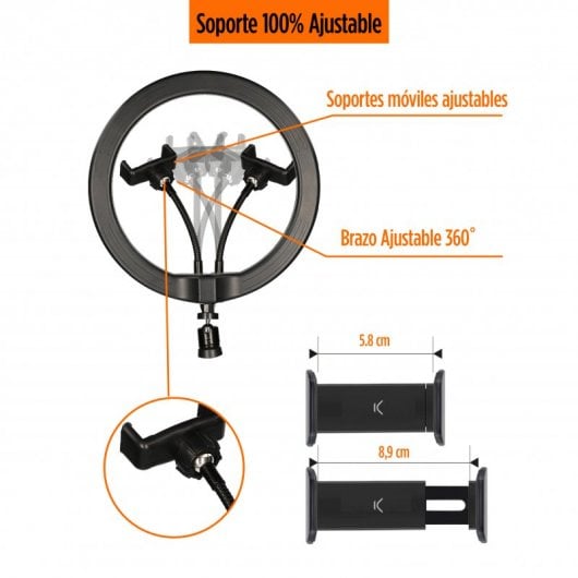 Ksix Kit Studio Live Luce anulare remota da 12" con treppiede da pavimento da 1,60 m + telecomando