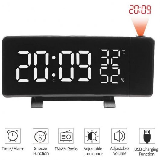 NK Curve Radio Despertador Digital Negro