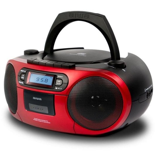 Radio CD Aiwa BoomBox BBTC-550RD 6W RMS Bluetooth Cassette AUX MP3 Rood