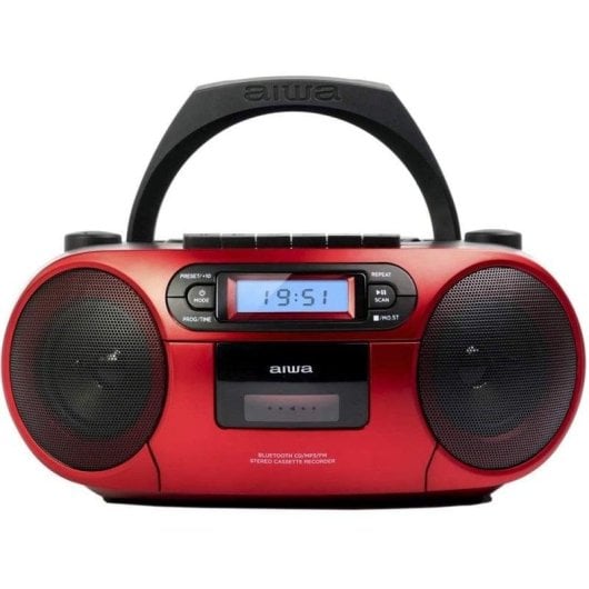 Radio CD Aiwa BoomBox BBTC-550RD 6W RMS Bluetooth Cassette AUX MP3 Rood