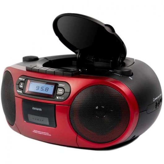 Radio CD Aiwa BoomBox BBTC-550RD 6W RMS Bluetooth Cassette AUX MP3 Rood