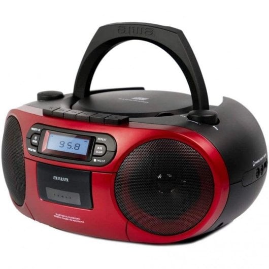 Radio CD Aiwa BoomBox BBTC-550RD 6W RMS Bluetooth Cassette AUX MP3 Rood
