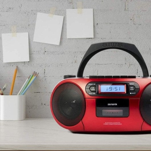 Radio CD Aiwa BoomBox BBTC-550RD 6W RMS Bluetooth Cassette AUX MP3 Rood
