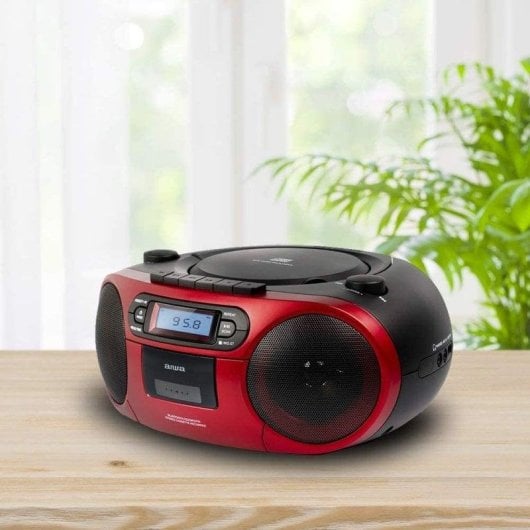 Radio CD Aiwa BoomBox BBTC-550RD 6W RMS Bluetooth Cassette AUX MP3 Rood