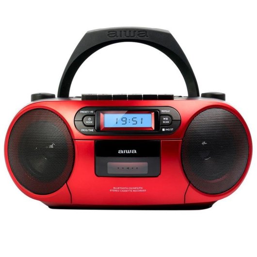 Radio CD Aiwa BoomBox BBTC-550RD 6W RMS Bluetooth Cassette AUX MP3 Rood