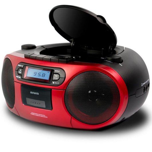 Radio CD Aiwa BoomBox BBTC-550RD 6W RMS Bluetooth Cassette AUX MP3 Rood