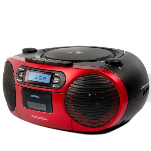 Radio CD Aiwa BoomBox BBTC-550RD 6W RMS Bluetooth Cassette AUX MP3 Rood