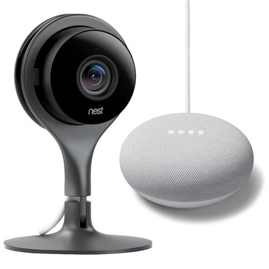 Google Pack Nest Cámara de Seguridad Indoor + Nest Mini Altavoz Inteligente y Asistente Tiza