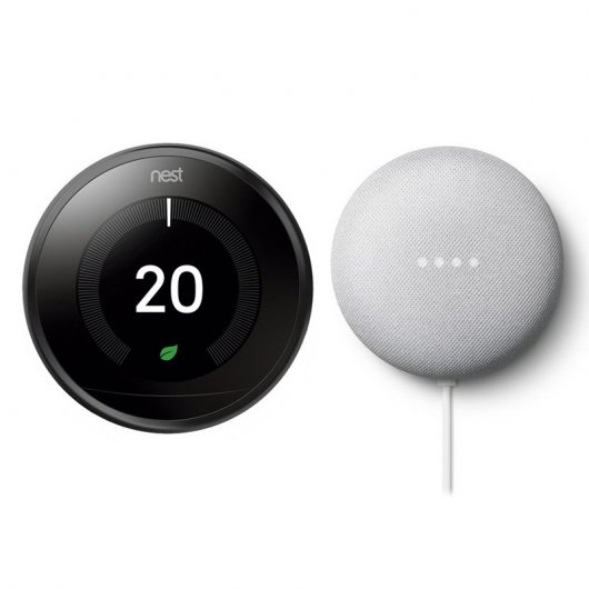 Google Pack Nest Learning Thermostat 3ºG Preto + Nest Mini Coluna Inteligente e Assistente Giz