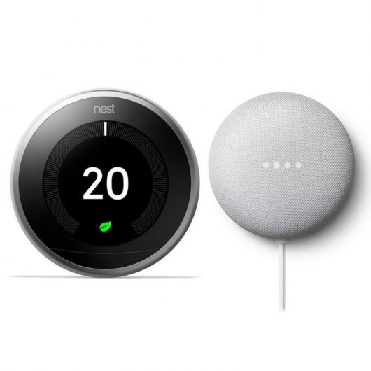 Google Pack Nest Learning Thermostat 3ºG Aço Inoxidável + Nest Mini Coluna Inteligente e Assistente Giz