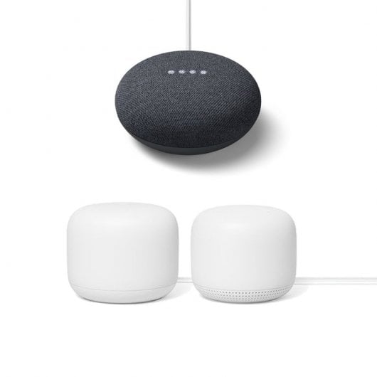 Google Pack Nest Wifi Router+Punto Blanco + Nest Mini Altavoz Inteligente y Asistente Carbón