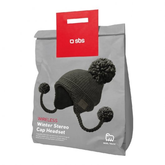 SBS Gorro de Lana Trenzada Gris con Auriculares y Micrófono Inalámbricos