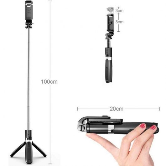 Ewent Palo Selfie/Trípode con Mando Bluetooth Negro