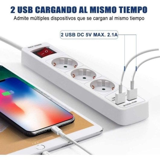 Extrastar Regleta 3 Tomas con Interruptor + 2 USB 1.5m