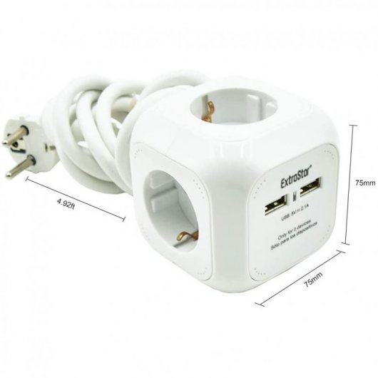 Extrastar PowerCube Base 4 Tomas + 2 USB Blanca