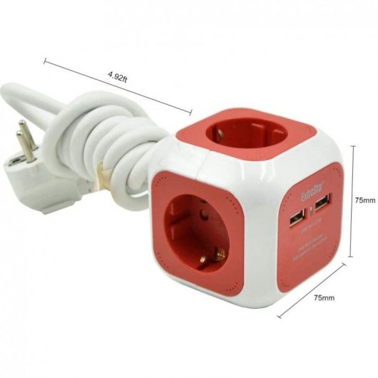 Extrastar PowerCube Base 4 Tomas + 2 USB Roja