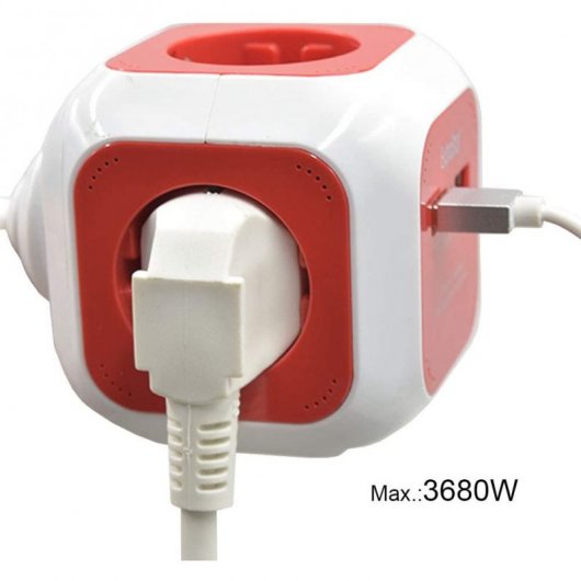 Extrastar PowerCube Base 4 Tomas + 2 USB Roja