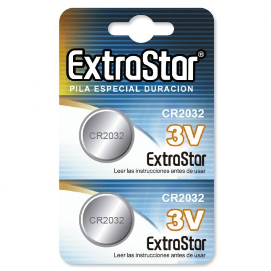 Extrastar Pack de 2 Pilas de Botón CR2032 3V