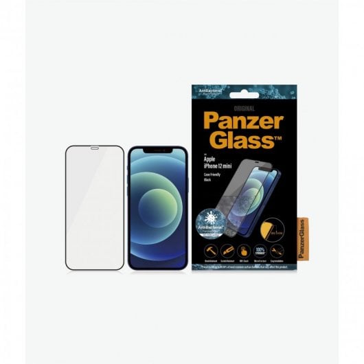 Panzer Glass Protector de Pantalla Antibacterial para iPhone 12 Mini Negro