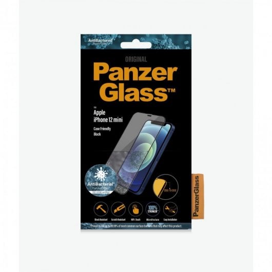 Panzer Glass Protector de Pantalla Antibacterial para iPhone 12 Mini Negro