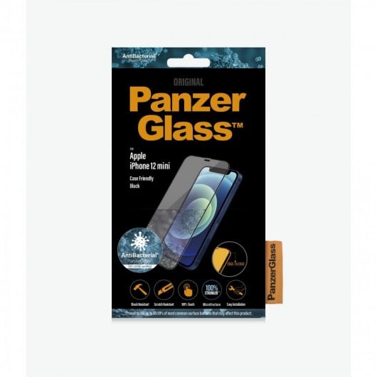 Pellicola salvaschermo antibatterica Panzer Glass per iPhone 12 Mini nera