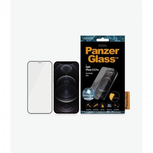 Pellicola salvaschermo antibatterica Panzer Glass per iPhone 12/12 Pro nera