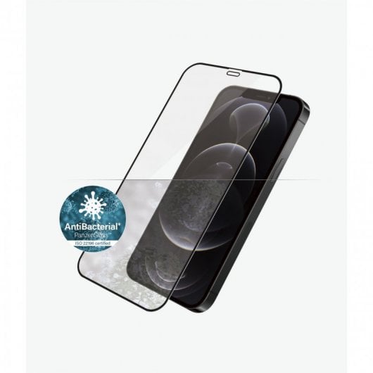 Pellicola salvaschermo antibatterica Panzer Glass per iPhone 12/12 Pro nera