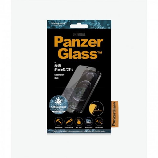 Panzer Glass Protector de Pantalla Antibacterial para iPhone 12/12 Pro Negro