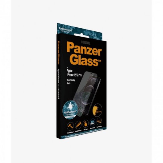 Panzer Glass Protector de Pantalla Antibacterial para iPhone 12/12 Pro Negro