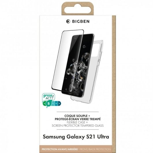 Custodia trasparente BigBen Pack per Samsung Galaxy S21 Ultra + protezione in vetro temperato 9H