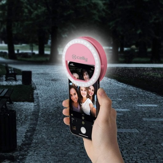 Anello LED Celly Clicklightpro per smartphone rosa