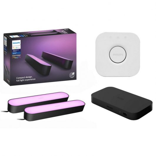 Philips Hue Play Pack  2 Barras de Luz Regulável Preta + Ponte de Conexão + HDMI Sync Box Sincronizador de Luzes