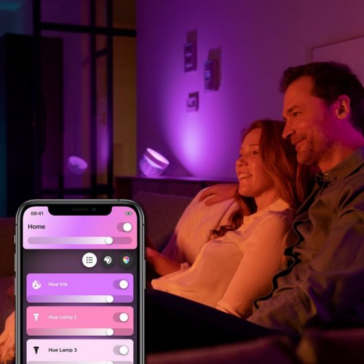 Philips Hue Pack Iris Lámpara de mesa LED RGB Negra + Interruptor Atenuador Inalámbrico V2