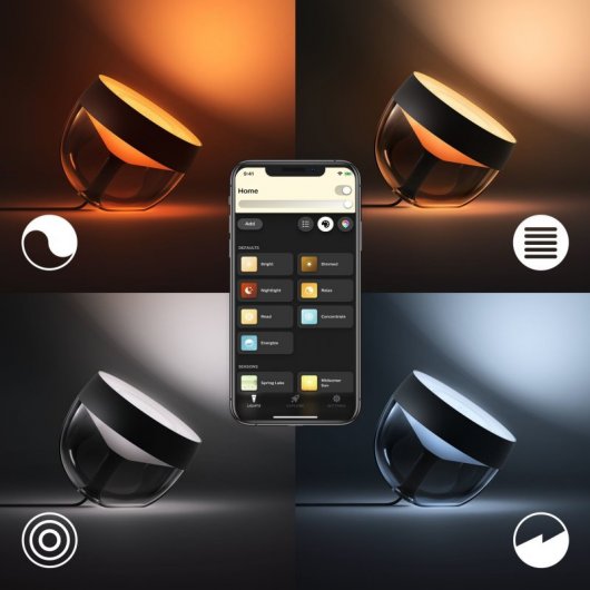 Philips Hue Pack Iris Lámpara de mesa LED RGB Negra + Interruptor Atenuador Inalámbrico V2
