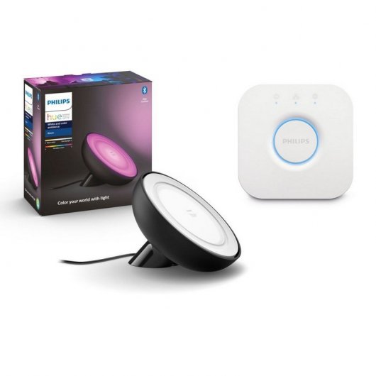Philips Hue Pack Bloom Lámpara de Mesa Inteligente RGB Negra +  Puente de Conexión