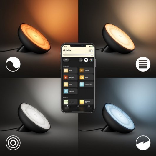 Philips Hue Pack Bloom Lámpara de Mesa Inteligente RGB Negra +  Puente de Conexión