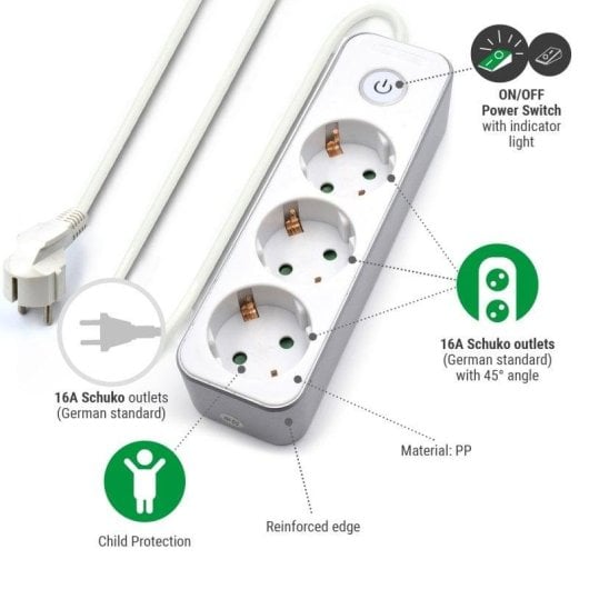 Régua de tomadas Welly Enjoy It WY13163 3 tomadas Schuko proteção infantil interruptor