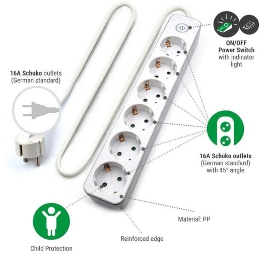 Régua de tomadas Welly Enjoy It WY13166 6 tomadas Schuko proteção infantil interruptor