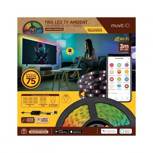 Tira LED WiFi RGB Muvit iO avec Capteur Ambiant et Sonore 3m