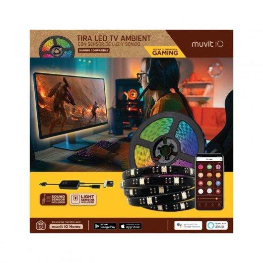 Tira LED WiFi RGB Muvit iO avec Capteur Ambiant et Sonore 3m