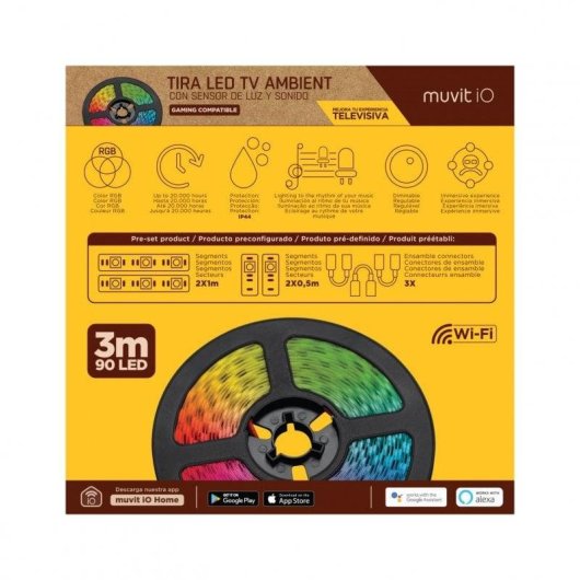 Tira LED WiFi RGB Muvit iO avec Capteur Ambiant et Sonore 3m