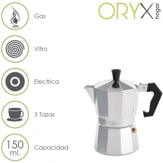Oryx Classic Cafetera Italiana 3 Tazas Plata
